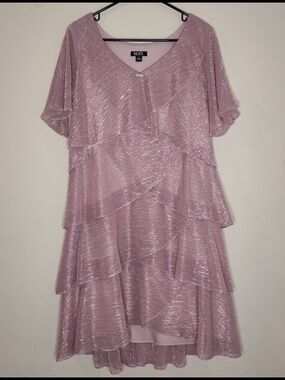 SLNY Dusty Rose Shimmer Tiered High-Low Dress